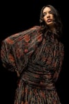 Buy_House of eda_Black Shell 100% Viscose Printed Floral Olivia Hand Pleated Dress  _Online_at_Aza_Fashions