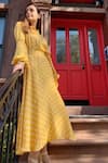 Buy_PUNIT BALANA_Yellow Satin Silk Mandarin Collar Printed Skirt Set _Online_at_Aza_Fashions