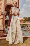 Buy_Ridhima Bhasin_Ivory Organza Embellished Scallop Work V Pant Set With Long Jacket  _at_Aza_Fashions