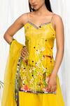 Shop_Izzumi Mehta_Yellow Organza, Crepe Leaf Neck Printed Kurta Palazzo Set_at_Aza_Fashions