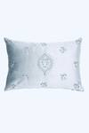 Shop_Khaabka_Blue Velvet Leaf Falak Embroidered Cushion Covers - 2 Pcs_at_Aza_Fashions