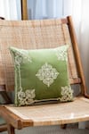 Buy_Khaabka_Green Velvet Floral Shaakh Embroidered Cushion Covers - 2 Pcs _at_Aza_Fashions