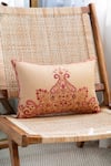 Buy_Khaabka_Beige Chanderi Silk Resham Seher Paisley And Embroidered Cushion Covers - 2 Pcs _at_Aza_Fashions