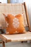 Buy_Khaabka_Orange Velvet Floral Seher And Dori Embroidered Cushion Covers - 2 Pcs _at_Aza_Fashions