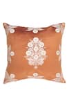 Shop_Khaabka_Orange Velvet Floral Seher And Dori Embroidered Cushion Covers - 2 Pcs _at_Aza_Fashions