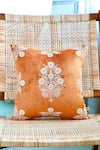 Khaabka_Orange Velvet Floral Seher And Dori Embroidered Cushion Covers - 2 Pcs _at_Aza_Fashions