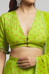 Shop_Kalakaari By Sagarika_Green Cotton Silk Plumeria Motif Print Lehenga Blouse Set (For Kids)_Online_at_Aza_Fashions