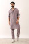 Buy Son Of A Noble Snob Purple 100% Linen Embroidered Manav Angular Stripe Pattern Kurta With Pant at Aza Fashions Buy_Son Of A Noble Snob_Purple 100% Linen Embroidered Manav Angular Stripe Pattern Kurta With Pant_at_Aza_Fashions