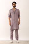 Buy Son Of A Noble Snob Purple 100% Linen Embroidered Manav Angular Stripe Pattern Kurta With Pant Online at Aza Fashions Buy_Son Of A Noble Snob_Purple 100% Linen Embroidered Manav Angular Stripe Pattern Kurta With Pant_Online_at_Aza_Fashions