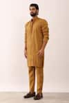 Son of A Noble Snob_Yellow 100% Linen Plain Viraj Straight Solid Kurta And Pant Set _Online_at_Aza_Fashions