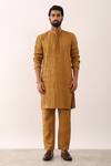 Shop_Son of A Noble Snob_Yellow 100% Linen Plain Viraj Straight Solid Kurta And Pant Set _Online_at_Aza_Fashions