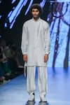 Buy_Son of A Noble Snob_White 100% Linen Sourish Asymmetric Kurta Trouser Set  _at_Aza_Fashions