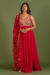 Buy_KRINA PATEL_Red Organza Embroidery Zardozi V Neck Yoke Anarkali Set  _at_Aza_Fashions