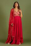 KRINA PATEL_Red Organza Embroidery Zardozi V Neck Yoke Anarkali Set  _Online_at_Aza_Fashions