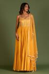 KRINA PATEL_Yellow Linen Satin Embroidery Sequin Geometric Anarkali With Dupatta  _Online_at_Aza_Fashions