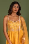 Shop_KRINA PATEL_Yellow Linen Satin Embroidery Sequin V Neck Geometric Anarkali With Dupatta _Online_at_Aza_Fashions