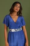 Buy_KRINA PATEL_Blue Crepe Silk Embroidery Cutdana V Flared Sleeve Jumpsuit With Belt  _Online_at_Aza_Fashions