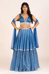 Buy_KRINA PATEL_Blue Linen Satin Embroidery Sequin V Neck Stripe Lehenga Set  _at_Aza_Fashions