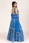 Shop_KRINA PATEL_Blue Linen Satin Embroidery Sequin V Neck Stripe Lehenga Set  _at_Aza_Fashions