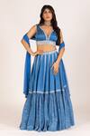 KRINA PATEL_Blue Linen Satin Embroidery Sequin V Neck Stripe Lehenga Set  _Online_at_Aza_Fashions