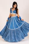 Buy_KRINA PATEL_Blue Linen Satin Embroidery Sequin V Neck Stripe Lehenga Set  _Online_at_Aza_Fashions