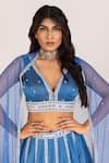 Shop_KRINA PATEL_Blue Linen Satin Embroidery Sequin V Neck Stripe Lehenga Set  _Online_at_Aza_Fashions