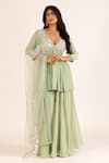 Buy_KRINA PATEL_Green Crepe Silk Pearls Embroidery V Lily Bloom Aliya Cut Kurta Sharara Set _at_Aza_Fashions