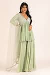 Buy_KRINA PATEL_Green Crepe Silk Pearls Lily Bloom Aliya Cut Kurta Sharara Set  _Online_at_Aza_Fashions