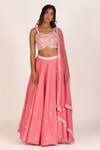 Buy_KRINA PATEL_Pink Zari Tissue Mirror Embroidery Sweetheart Petunia Bloom Lehenga Blouse Set _at_Aza_Fashions