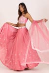 Buy_KRINA PATEL_Pink Zari Tissue Mirror Embroidery Sweetheart Petunia Bloom Lehenga Blouse Set _Online_at_Aza_Fashions