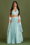 KRINA PATEL_Blue Linen Satin Cut Dana Embroidery Halter Dianthus Bloom Blouse Lehenga Set _Online_at_Aza_Fashions