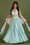 Buy_KRINA PATEL_Blue Linen Satin Cut Dana Dianthus Bloom Blouse Lehenga Set  _Online_at_Aza_Fashions