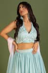 Shop_KRINA PATEL_Blue Linen Satin Cut Dana Dianthus Bloom Blouse Lehenga Set  _Online_at_Aza_Fashions