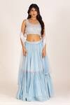 KRINA PATEL_Blue Zari Tissue Cut Dana Embroidery Bloom Jaal Blouse Lehenga Set  _Online_at_Aza_Fashions