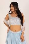 Shop_KRINA PATEL_Blue Zari Tissue Cut Dana Embroidery Bloom Jaal Blouse Lehenga Set  _Online_at_Aza_Fashions