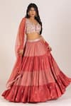 KRINA PATEL_Red Zari Tissue Sequins Mandala Art Blouse Tiered Lehenga Set  _Online_at_Aza_Fashions