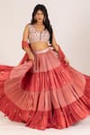 Buy_KRINA PATEL_Red Zari Tissue Sequins Mandala Art Blouse Tiered Lehenga Set  _Online_at_Aza_Fashions