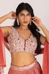 Shop_KRINA PATEL_Red Zari Tissue Sequins Mandala Art Blouse Tiered Lehenga Set  _Online_at_Aza_Fashions