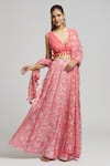 Buy_Kalakaari By Sagarika_Peach Cotton Silk Petunia Print V Neck Bloom Lehenga Blouse Set _at_Aza_Fashions