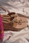 Buy_Shradha Hedau Footwear Couture_Beige Embroidered Liliana Floral Wedges _at_Aza_Fashions