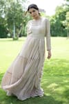Buy_Label Lila_Grey Georgette Aster Embellished Anarkali With Attached Pleated Drape 