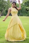 Buy_Label Lila_Yellow Georgette Sequins Marigold Embellished Long Top With Lehenga _at_Aza_Fashions