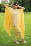 Shop_Label Lila_Yellow Chinon Pearls Embroidery Semi Square Greek Moti Kaftan With Dhoti Pant _Online_at_Aza_Fashions