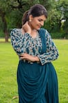 Label Lila_Blue Georgette Iris Sequin Bloom Anarkali With Attached Pleated Drape _at_Aza_Fashions