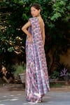 Shop_Pasha India_Pink Muslin Zari Kobi Printed Concept Pre-draped Saree With Blouse  _at_Aza_Fashions