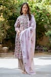 Buy_Pasha India_Pink Cambric Printed Floral High Round Pintucked Kurta Salwar Set _at_Aza_Fashions