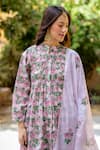 Pasha India_Pink Cambric Printed Floral High Round Pintucked Kurta Salwar Set _at_Aza_Fashions