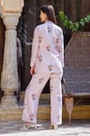 Shop_Pasha India_Pink Muslin Zari Printed Floral Lapel Collar Striped Blazer Pant Set  _at_Aza_Fashions