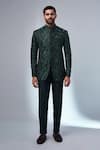 Buy_Nero by Shaifali and Satya_Green Suiting Helix Wing Embroidery Jodhpuri With Trouser_at_Aza_Fashions
