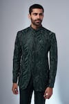 Buy_Nero by Shaifali and Satya_Green Suiting Helix Wing Embroidery Jodhpuri With Trouser_Online_at_Aza_Fashions
